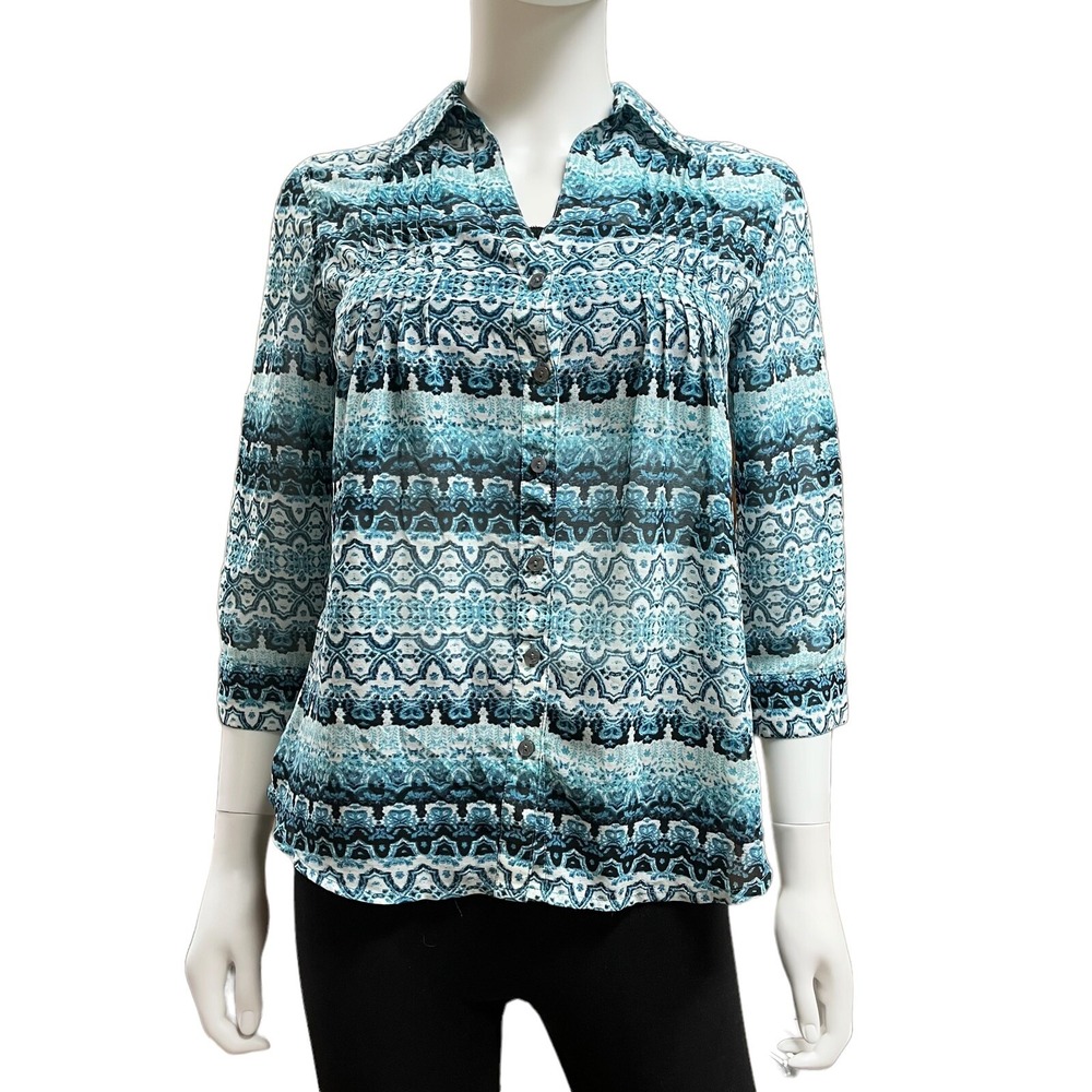 Vintage America Boho Button Up Pintuck Shirt Artsy Festival Hippie Whimsical XS